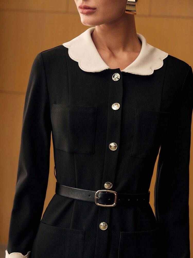 BUTTON UP BELTED DRESS