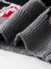 Claim Dot Chaqueta de punto casual con botones y estampado de dibujos animados de manga larga para hombres, adecuada para uso diario en otoño e invierno