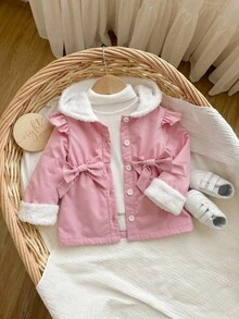 SHEIN 女婴可爱保暖连帽外套，秋冬季 - 粉色 - 查看 4