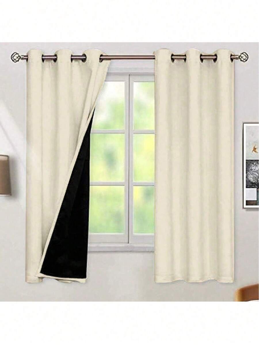 SHEIN 1 chiếc rèm cách nhiệt BGment cản sáng 100% cho phòng ngủ, có lớp lót màu đen, rèm hai lớp giảm tiếng ồn và cản sáng hoàn toàn. - Màu be - Xem 1