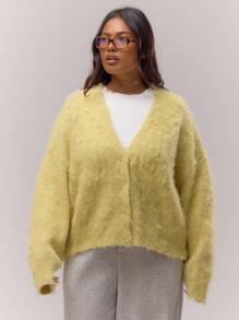 MUSERA Áo khoác cardigan dệt kim mềm mại cổ chữ V cài nút, kiểu dáng dễ thương, thanh lịch, sang trọng, thoải mái dành cho nữ, thích hợp mặc ở nhà vào mùa xuân hoặc lễ Phục sinh. - Màu vàng - Xem 5