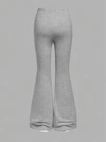 SHEIN Girlism 2件套少女休闲运动修身喇叭裤，黑色+浅灰色爱心印花，黑白撞色时尚，适合秋冬季节。 - 彩色 - 查看 3