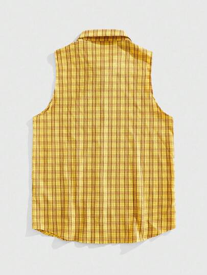 Prep Camisa de corbata sin mangas a cuadros de moda casual personalizada para hombres