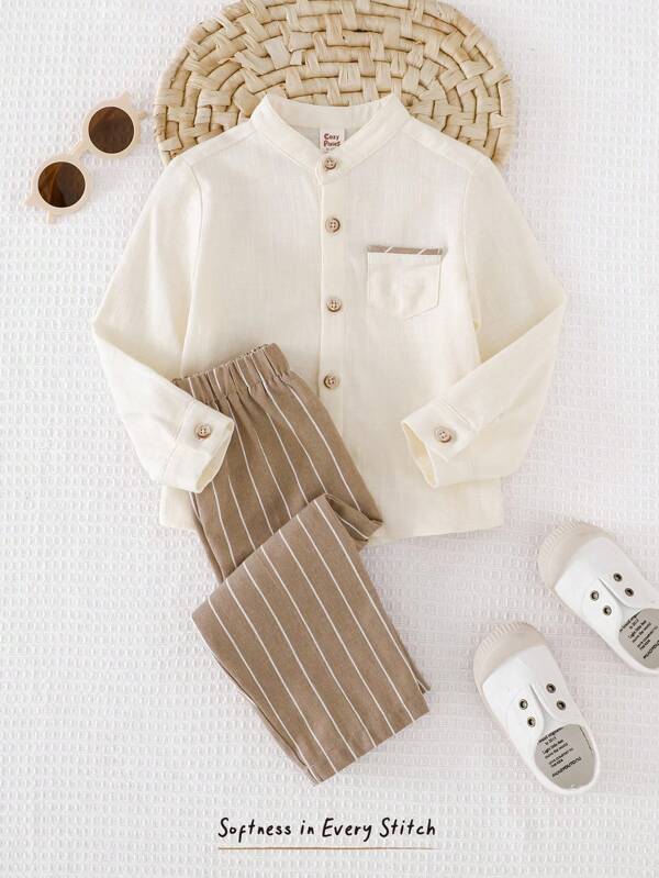 Cozy Pixies 2 Stücke Baby Jungen Set aus Langarm Strickjacke mit Tasche und gestreifter Hose mit Gummibund