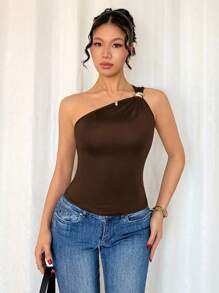 Rafferiza 女式黑色性感金属褶皱无袖紧身衣 - 棕色 - 查看 7