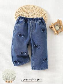 Cozy Pixies Baby Girl Bow Decor Elastic Waist Casual Pants, Versatile & Comfortable Fall Winter - Blue - View 4