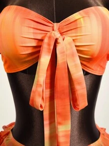 Zestiva Basics Women's Sexy Tie-Dye Print Bandeau Bikini Set For Summer Beach Vacation Festival