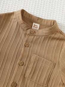 Cozy Pixies 2pcs Baby Boy Crew Neck Long Sleeve Cardigan Top And Elastic Waist Striped Pants Set Fall Winter - Multicolor - View 5