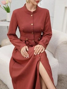 Al Najma 简约素色长袖阿拉伯风格连衣裙，日常穿着