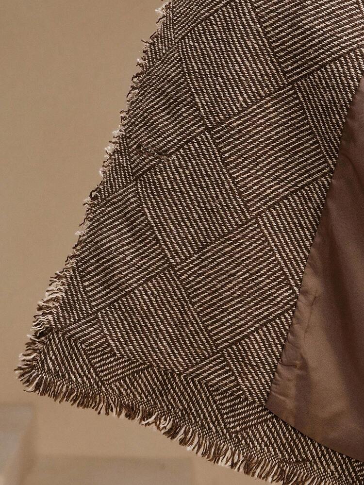 Chaqueta corta elegante y casual de mujer con cuello vuelto de doble tono a cuadros de manga larga, adecuada para otoño, invierno, uso diario, trabajo, fiesta, elegante