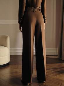 MOTF PREMIUM CONTRAST LACE PRESS CREASE SUIT PANTS, FALL WINTER - Coffee Brown - View 6