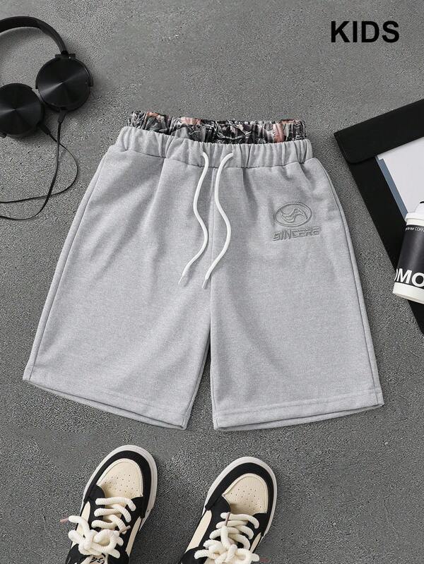 Tween Boy Drawstring Elastic Waist Casual Shorts, Summer Grey Shorts Boys Grey Shorts Comfy Shorts