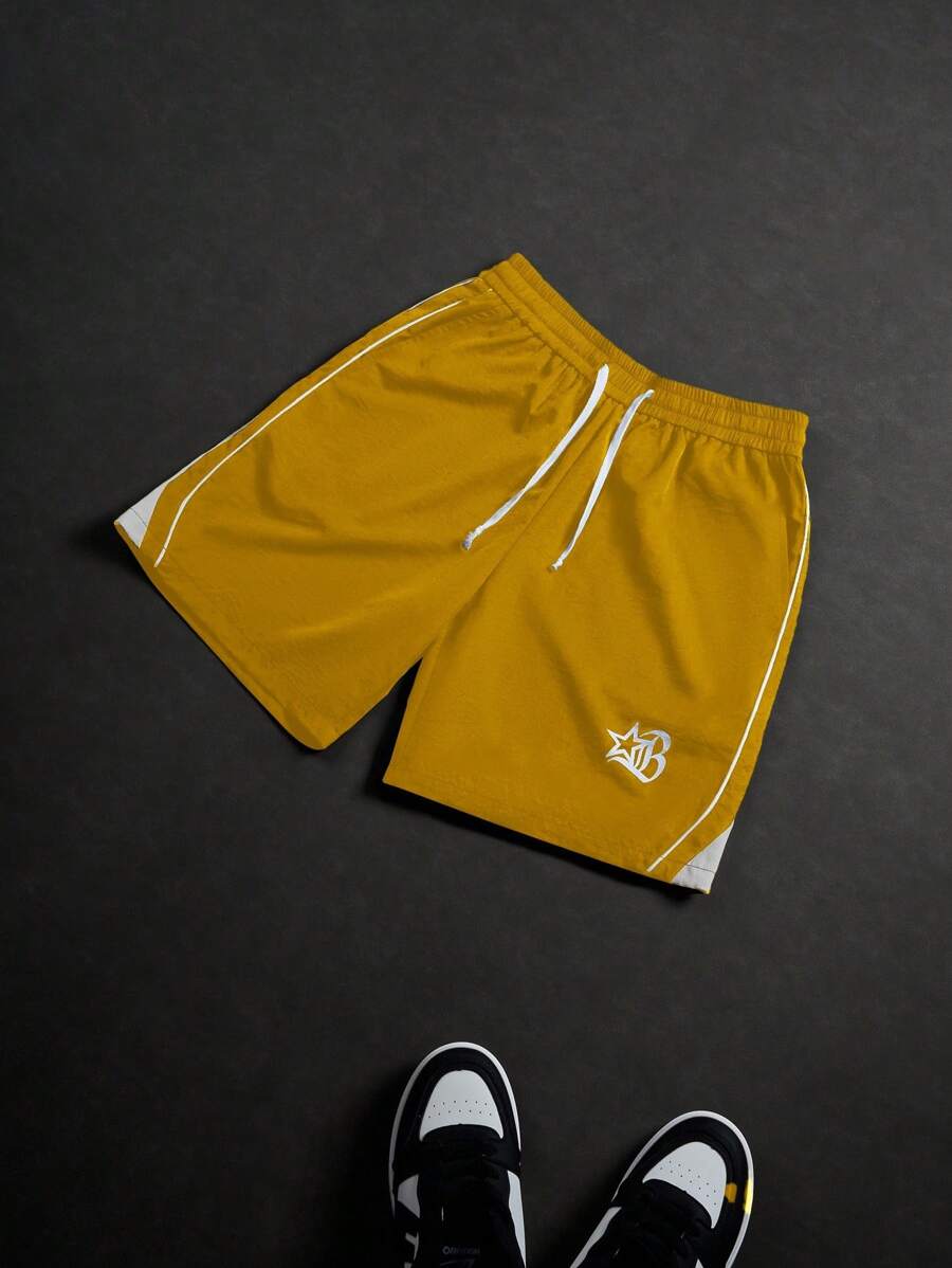 PAVTROS Pantalones cortos casuales de hombre con estampado de patchwork de colores contrastantes - Amarillo - Ver 1