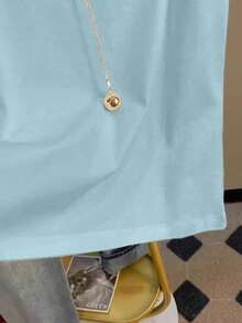 INAWLY 重工镶嵌闪亮白色仿珍珠，烫珠，仿珍珠小花，时尚有气质，现在流行，时尚T恤，时尚T恤，送给兄弟姐妹的礼物，送给姐妹的礼物，送给妈妈的礼物，母亲节礼物，休闲简约时尚上衣，花卉浅蓝色女士T恤