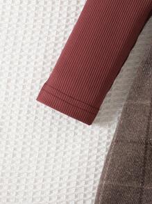 SHEIN 3 件套女婴荷叶边领长袖 T 恤连衣裙 + 配套帽子套装，简约格子设计服装，春秋 - 彩色 - 查看 7