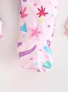 Cozy Pixies 新生女婴卡通动物恐龙彩虹象印花柔软针织连脚连体衣，紫色，长袖连体衣睡衣