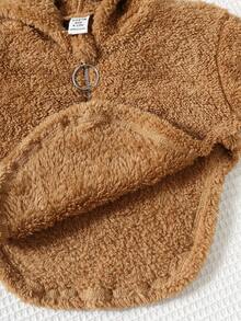 2 件女婴可爱羊毛保暖长袖字母印花连帽衫运动衫和针织打底裤套装，秋冬 - 彩色 - 查看 5