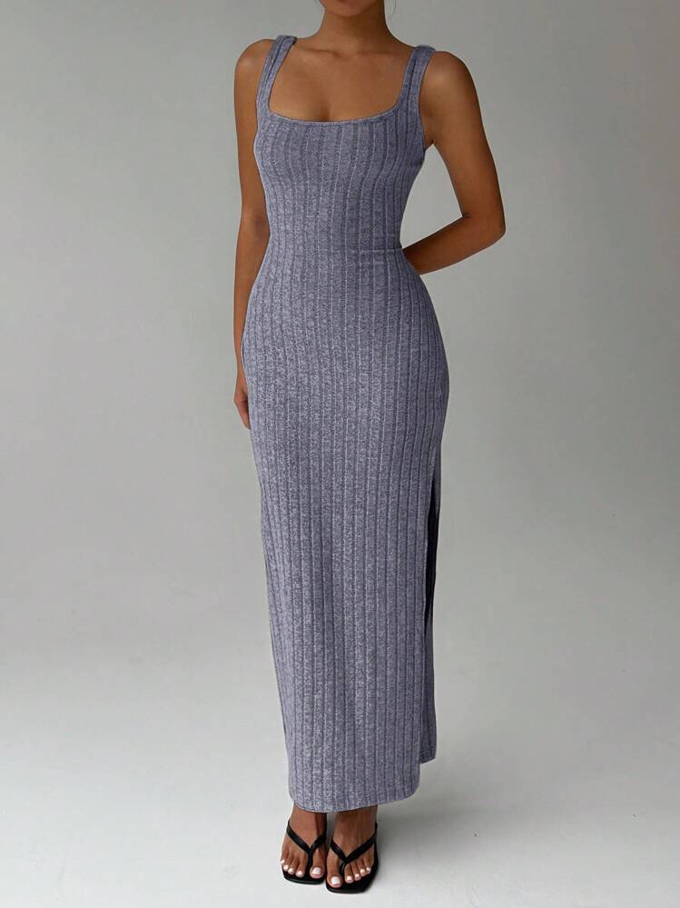 FavEase Women's Sexy Twist Back Split Side Sleeveless Dress, Summer Maxi Women Outfit - Gray Blue - View 5