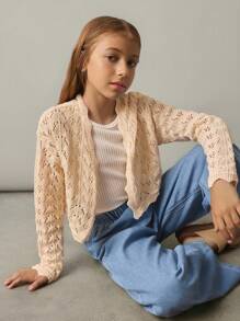 Tween Girl Casual Everyday Comfortable Knit Cardigan,In Fall/Winter - Apricot - View 5