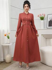 Al Najma 简约素色长袖阿拉伯风格连衣裙，日常穿着