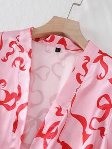 Áo choàng ngủ bằng lụa satin giả nhẹ in nơ thời trang trở lại trường cho nữ, mùa thu, Giáng sinh - Nhiều màu - Xem 6