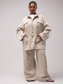 MUSERA Plus Size Denim Tops - Khaki - View 3