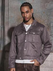 PAVTROS جاكيت رجالية قصيرة من Manfinity Streetrush بياقة منحرفة وإبزيم معدني على شكل سيف، جاكيت شارع رجالية، جاكيت قصيرة رجالية، جاكيت شارع رجالية Y2k، جاكيت قصيرة رجالية، جاكيت شارع، سترات للرجال، خريف