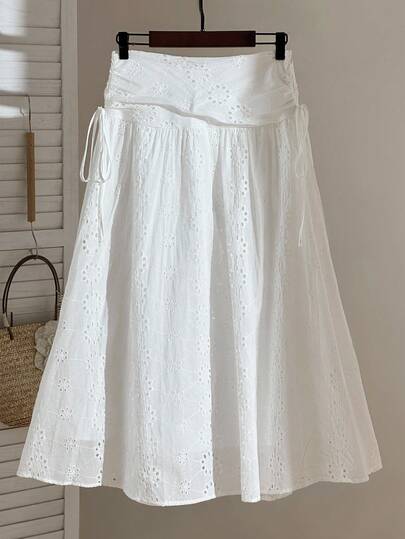 SHEIN Girlism Chân váy midi thắt nơ thêu kiểu Anh cổ điển dành cho thiếu nữ