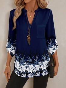 EMERY ROSE 女士纯色纹理面料休闲夏季衬衫，V领女式衬衫，女士亚麻衬衫，女士上衣，秋季女士商务休闲纽扣衬衫，适合外出、秋季、乡村、复古、工作等场合的时尚女式衬衫 - 彩色 - 查看 3