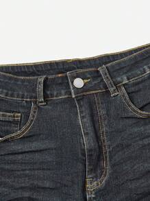 ROMWE Grunge Punk Quần short denim cạp trễ cổ điển có độ co giãn cao, thanh lịch và đa năng, cỡ lớn - Màu xanh lam - Xem 8