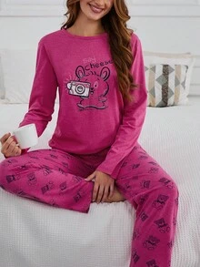 RueChic 100% Cotton 2Pcs  Animal Printed PJ Set - Hot Pink - View 6
