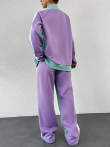 RueChic Cotton Contrast Side Seam Raglan Sleeve Jacket & Pants - Multicolor - View 2