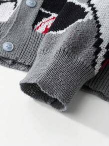 Claim Dot Chaqueta de punto casual con botones y estampado de dibujos animados de manga larga para hombres, adecuada para uso diario en otoño e invierno