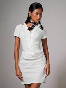 COSMINA Women's Casual Solid Color Button Mini Dress,White Dress - White - View 3