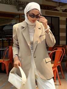 Joudiya 商务休闲纯色西装外套，秋季女装，优雅时尚 - 卡其色 - 查看 4