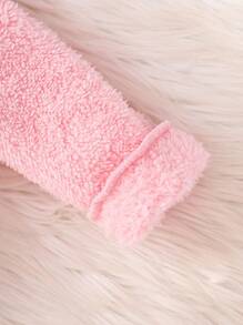 SHEIN Playful Pals 2 件女婴秋冬珊瑚绒连帽衫，带云朵刺绣和珊瑚绒裤套装，适合休闲穿着、户外旅行、派对 - 粉色 - 查看 8