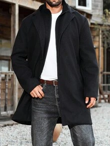 Manfinity Nomadique Men's Solid Color Lapel Neck Single-Breasted Casual Jacket Men Coat Men Winter Coat Men Jackets - Black - View 4