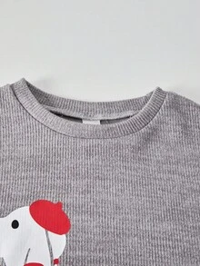 SHEIN Explorewe Tween Girls Cute Dog Print Long Sleeve Knit Sweatshirt & Vintage Pleated Mini Skirt 2-Piece Set,Grey Autumn School Back-To-School Casual Wear - Multicolor - View 7