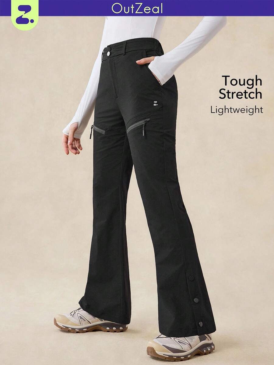 OutZeal 女士户外黑色裤子，适合露营、徒步旅行，防水弹力修身喇叭裤腿，带口袋 - 黑色 - 查看 1