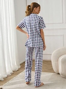 RueChic Women 2 Pcs Button Front With Plaid&Bear Pattern Homewear PJ Set - Multicolor - View 2
