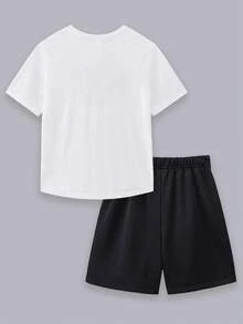 SHEIN 2pcs/Set Teen Boys' Casual Short Sleeve T-Shirt And Shorts Set, Street Punk Rock Style For Daily Wear, Party, Music Festival, Suitable For Spring/Summer
