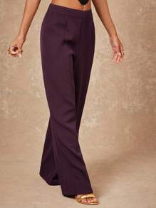 Lumalex 秋冬季简约复古风，适合假日派对、锐舞派对、音乐节、郊游、度假、波西米亚风、户外、婚礼季、宴会、成人礼等场合，女士高腰直筒褶裥纯色长裤，奢华舞会、圣诞节、新年等场合皆宜。 - 酒紅色 - 查看 6