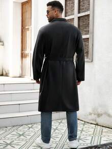 ResortEase Men Plus Size Solid Color Lapel Neck Long Sleeve Double-Breasted Casual Windbreaker Jacket,Fall - Black - View 2