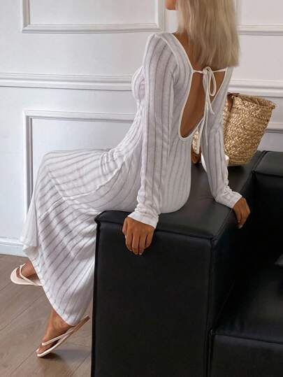 Livesso Women's Sheer Beach Vacation Backless Long Sleeve Long Coverup Cruise Outfit For Women