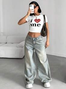 EURMUSE WOMEN LOW WAIST LOOSE WIDELEG CASUAL Y2K STYLE  Women S Clothes Women Summer Clothing Woman S Summer Clothes Women S Bottoms - Light Wash - View 4