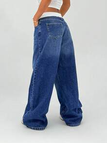 SHEIN Tall 女士短裙年轻低腰阔腿宽松牛仔裤