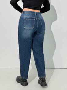 EURMUSE Plus High Waist Mom Fit Jeans - Dark Wash - View 2