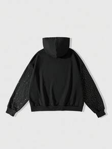 ROMWE MEN Street Life Áo hoodie in hình kim cương lấp lánh dành cho nam, kiểu dáng rộng rãi, dáng croptop - màu đen - Xem 3