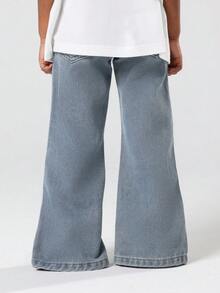 SUMWON Girls Relaxed Flare Denim Jeans With Side Split Retro Style Bell Bottom Wide Leg High Rise Pull On Casual Fall Winter Fashion - Blue - View 2