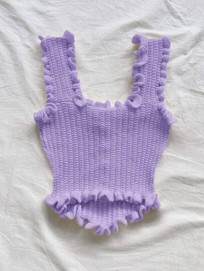Soleia Women's Solid Color Casual Romantic Vacation Knit Top Y2k Purple